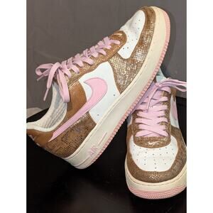Nike Shoes Women's 11 309439-262 Air Force 1 Premium Snakeskin Gold White Pink